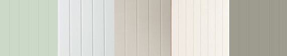 Huntonit-favoritter for baderommet; f.v Soft Menthol, Skygge Hvit, Caffe Latte, 8-bords Hvit, Earth